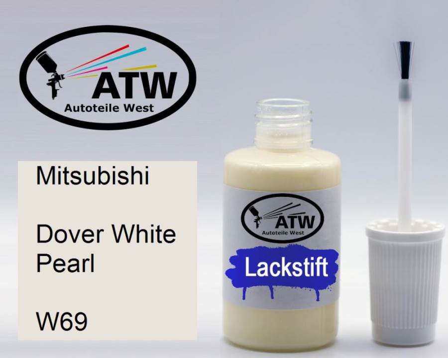 Mitsubishi, Dover White Pearl, W69: 20ml Lackstift, von ATW Autoteile West.